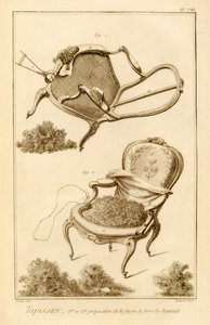 Der Prozess des Polsterns eines Stuhls, aus der Encyclopedie des Sciences et Metiers von Denis Diderot (1713-84) veröffentlicht ca. 1770