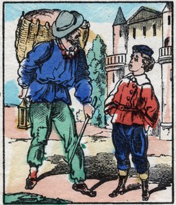 Der Lumpensammler. Gravur in „La chanson des metier“. Epinal-Bild, Ende des 19. Jahrhunderts. Private Sammlung von French School