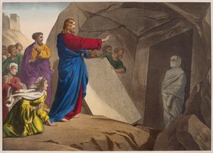 Die Auferweckung des Lazarus, Illustration aus einem Katechismus L