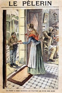 Der Anteil Gottes an die Armen am Dreikönigstag - in „Le Pelerin“, Anfang 20. Jh. (Gravur) von French School