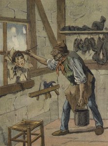 Der Schuster markierte die Stunden auf der Figur des kleinen Jeannot von French School