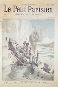 Das Sinken des russischen Flaggschiffs Petropavlovsk, Titelillustration von Le Petit Parisien