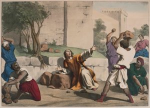 Die Steinigung des Heiligen Stephanus, Illustration aus einem Katechismus L