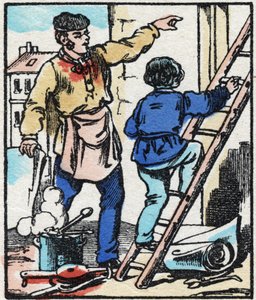 Der Kitzler. Gravur in „La chanson des metier“. Epinal Imaging, Ende des 19. Jahrhunderts. Private Sammlung von French School