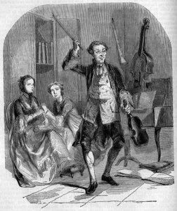 Der Geiger und Komponist Jean-Philippe Rameau komponiert, umgeben von Mitgliedern seiner Familie. Gravur von Andrieux von French School