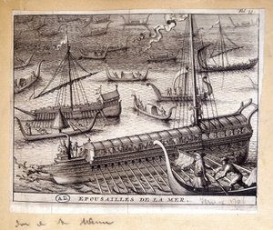 Die Frauen des Dogen von Venedig mit dem Meer im Jahr 1706 (Gravur) von French School