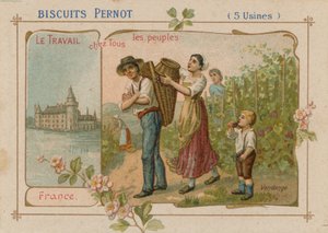 Die Arbeit des Volkes Illustration auf einem Kekslabel von French School