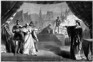 Theateraufführung: Akt II Szene sieben von „Die Tochter des französischen Richters“ von Adolphe Carcassonne (1826-1891). Théâtre de Marseille