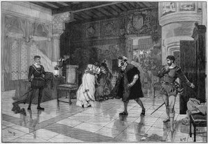 Theateraufführung: „Hernani“ von Victor Hugo (1802-1885), Akt I Szene 3. Paris, Comédie Française