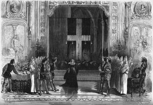 Theateraufführung: Szene der Särge in „Lucrece Borgia“ von Victor Hugo (1802-1885). Paris, Théâtre de la Porte Saint-Martin