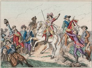 Dreißigjähriger Krieg (1618-1648): Prinz Louis II. von Bourbon Conde, bekannt als der Große Conde (1621-1686), Herzog von Enghien, begrüßt die Leiche des Grafen von Fontaine in der Schlacht von Rocroi gegen die Spanier am 19. Mai.