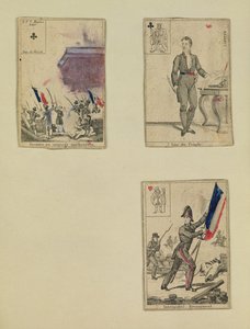 Drei Spielkarten zur Erinnerung an die Helden des Juli 1830, 1831 von French School