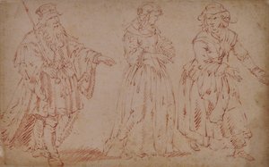 Drei Theaterfiguren: König Lear, Cordelia und Magd von French School