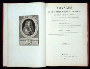 Titelseite und Frontispiz-Porträt aus Voyages du Chevalier Chardin en Perse, 1811 von French School