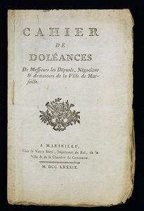 Titelseite des Beschwerdebuchs der Abgeordneten, Kaufleute und Schiffseigner von Marseille, 1789