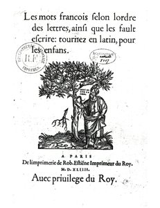 Titelseite des ersten Französisch-Lateinischen Wörterbuchs, 1544