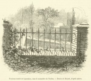 Verstümmeltes Grab von Lapoukine, im Kloster von Troitza (Gravur) von French School