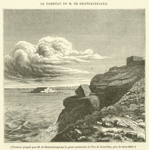 Grabmal für M. de Chateaubriand auf der westlichen Spitze der Insel Grand-Bey, nahe Saint-Malo (Gravur) von French School