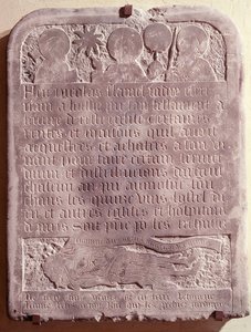 Grabstein von Nicolas Flamel, ursprünglich aus der Kirche Saint-Jacques-de-la-Boucherie, 1418 von French School