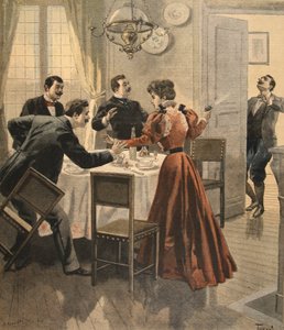 Tragisches Ende eines Mittagessens, Illustration aus Le Petit Journal: Supplement illustre, 18. Dezember 1898 von French School