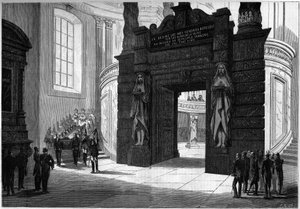 Überführung der Asche Napoleons I. von der Kapelle Saint Jerome zum Grab unter der Kuppel des Invalidendoms. Paris, 2. April 1861. Gravur in „Le Monde Illustré“ Nr. 209 vom 13. April 1861. von French School