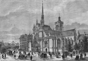 Transformationen von Paris unter dem Zweiten Kaiserreich, Paris haussmannien: Blick auf die neue neugotische Fassade der Kirche Saint Laurent, Boulevard de Strasbourg, restauriert von dem Architekten Simon Claude Constant Dufeux (Constant-Dufeux) (1801-187