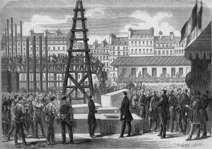 Transformationen von Paris unter dem Zweiten Kaiserreich, Haussmann-Paris: Installation der Premiere der Oper Garnier durch den Staatsminister Joseph Alexandre Colonna (1810-1868), Graf Walewski, in Anwesenheit des Architekten Charles Garnier (1825-1898) von French School