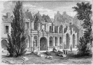 Transformationen von Paris unter dem Zweiten Kaiserreich, Paris Haussmann: Abriss der Orangerie du Luxembourg zur Erweiterung der Rue Soufflot. Gravur in „Le Monde Illustré“ Nr. 276 vom 26. Juli 1862 von French School