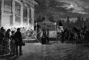 Überführung der Asche von Papst Pius IX. (1792-1878): Ankunft des Zuges in der Kirche St. Laurentius in Rom am 12. Juli 1881. Gravur von Pelicer in „Le Monde Illustré“ Nr. 1271 vom 6. August 1881.