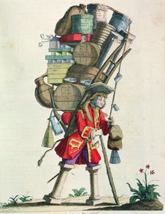 Reisender Gewürz-, Likör- und Heilmittelverkäufer im Jahr 1721, aus Costumes de Paris a Travers les Siecles, veröffentlicht 1887