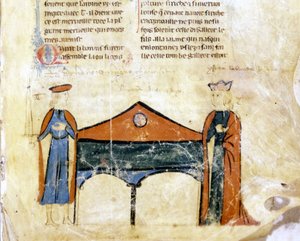 Tristan und Isolde. Miniatur eines französischen Manuskripts aus dem 14. Jahrhundert. Bibl. Marciana, Venedig. von French School