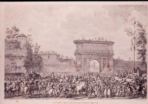 Triumphaler Einzug der französischen Truppen unter Napoleon Bonaparte in Mailand, 15. Mai von French School