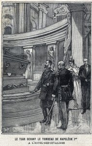 Zar Nikolaus II. von Russland und Zarin Alexandra Fjodorowna Romanowa vor dem Grab von Napoleon I. Bonaparte im Hôtel des Invalides in Paris, in "Le Petit Parisien"