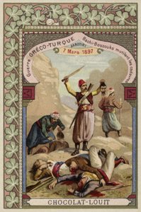 Türkische Baschi-Bosuks verstümmeln griechische Leichen, Akrotiri, Kreta, Griechisch-Türkischer Krieg, 7. März 1897 von French School