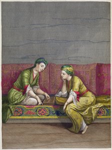 Türkische Mädchen spielen Mangala, 18. Jahrhundert von French School