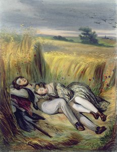 Zwei Liebende liegen in einem Kornfeld von French School