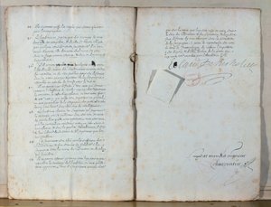 Zwei Seiten aus den Statuten der Französischen Akademie, 1635