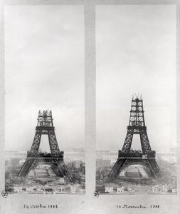 Zwei Ansichten des Baus des Eiffelturms, Paris, 14. Oktober und 14. November 1888