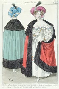 Zwei Frauen mit Turbanen, Kleidern und Mänteln aus Kaschmir, aus Costumes Parisiens, 1831 von French School