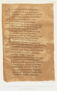 Eine Seite des Oxford-Manuskripts des Rolandslieds (Farblithographie) von French School