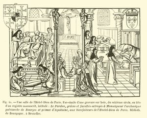 Ein Saal des Hôtel-Dieu von Paris von French School