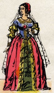 Valois-Dynastie: Porträt von Eleonore von Habsburg oder Österreich (1498-1558), Königin von Frankreich, Ehefrau von Franz I (1494-1547). Epinal-Bild aus dem späten 19. Jahrhundert. Private Sammlung