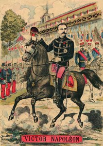 Victor Napoleon (1862-1926) an der Spitze der Bonapartisten-Anhänger, der letzte Erbe von Napoleon I. musste nach einem Gesetz der Dritten Republik von 1886 ins Exil gehen. Gravur in „Le Figaro, Beilage“, am 30.03.1889, Paris. Sammlung Selva.