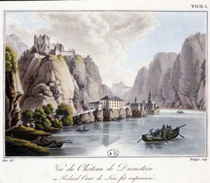 Ansicht der Burg Dürnstein (wo Richard Löwenherz gefangen gehalten wurde) - in „Malerische Reise in Österreich“ von Graf Alexandre de Laborde, Paris, Didot der Ältere von French School