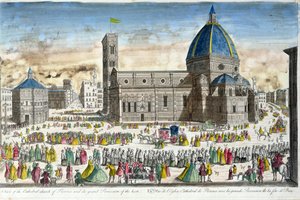 Ansicht der Kathedrale von Florenz und der großen Prozession des Gastgebers
