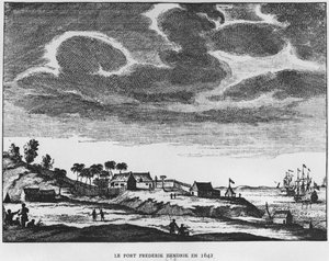 Ansicht von Fort Frederik Hendrik, Mauritius, 1642, Illustration aus Le Premier Etablissement Neerlandais a Maurice von Prinz Roland Bonaparte, 1890