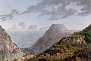 Ansicht von Jamestown und dem Weg nach Longwood, um 1821 von French School