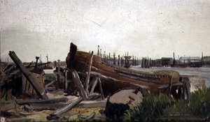 Blick auf eine Werft, ca. 1860