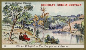 Blick auf einen Park in Melbourne, Australien (Chromolithografie) von French School