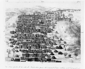 Ansicht eines Teils der Stadt Timbuktu von einem Hügel im Osten, aus Voyage a Tombouctou von Rene Caillie, veröffentlicht 1830 von French School